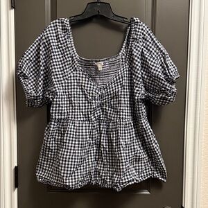Terra & Sky Navy and White Checkered Blouse